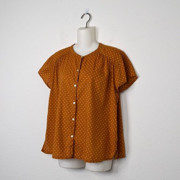Old Navy Polka Dot Blouse Sz M Button Down Modal Blend Retro 50s Cottagecore - Picture 3 of 15
